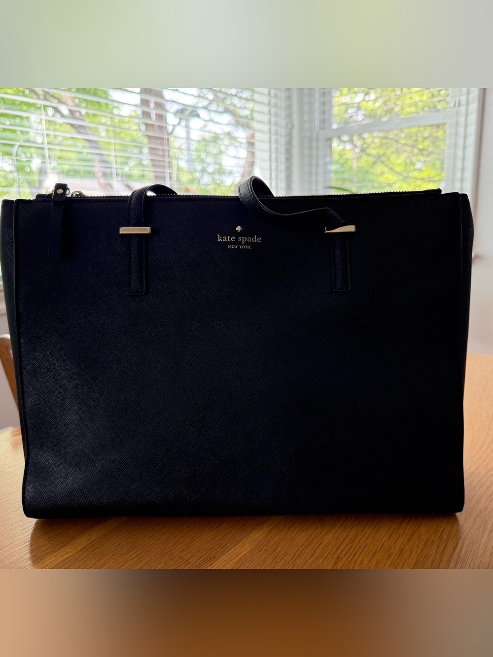 kate spade Black Saffiano Leather Tote with Gold Hardware